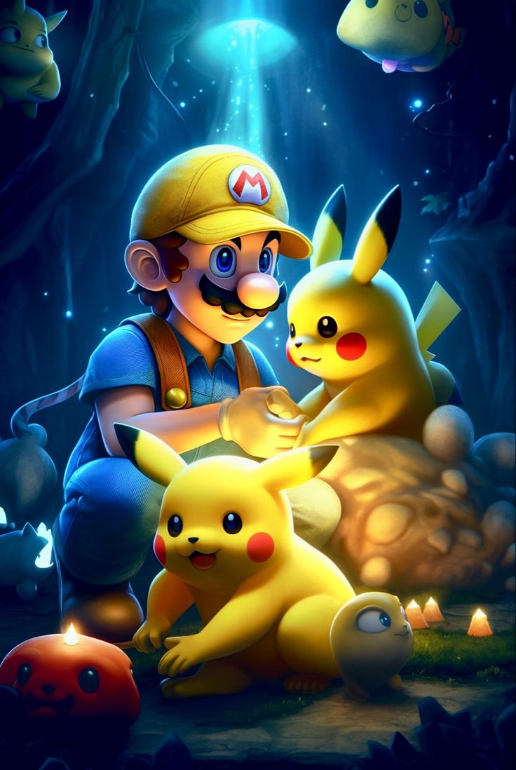 Super mario with picachu